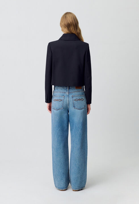 Black wool-blend box jacket
