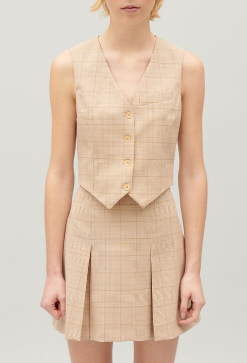 Beige checked suit waistcoat