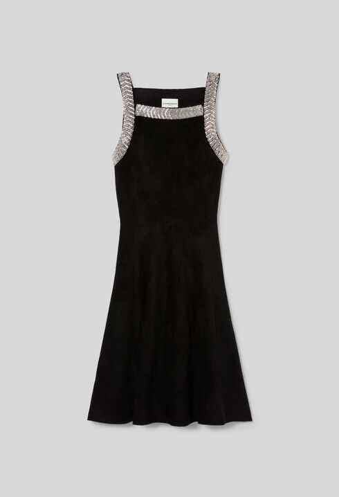 Flared beaded velvet knit dress