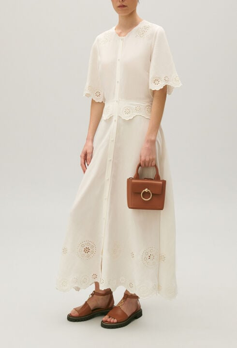 Long ecru broderie anglaise dress