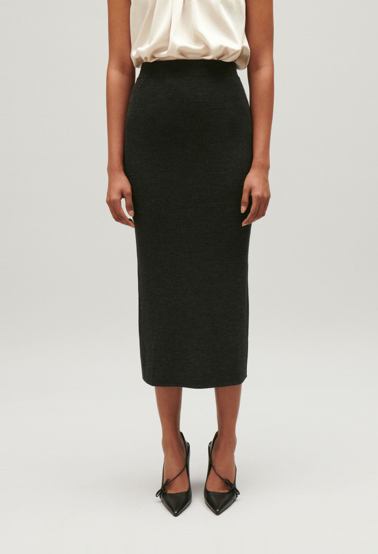 Marled grey knit maxi skirt