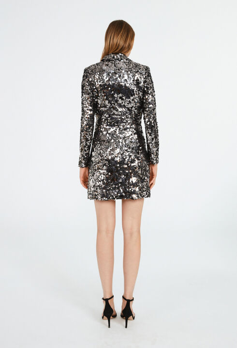 Short silver sequined blazer dress