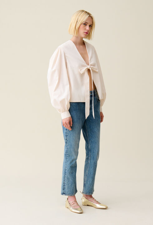 Tie-Front V-Neck Blouse