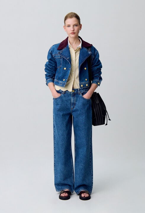 Wide-Leg Straight Denim Jeans