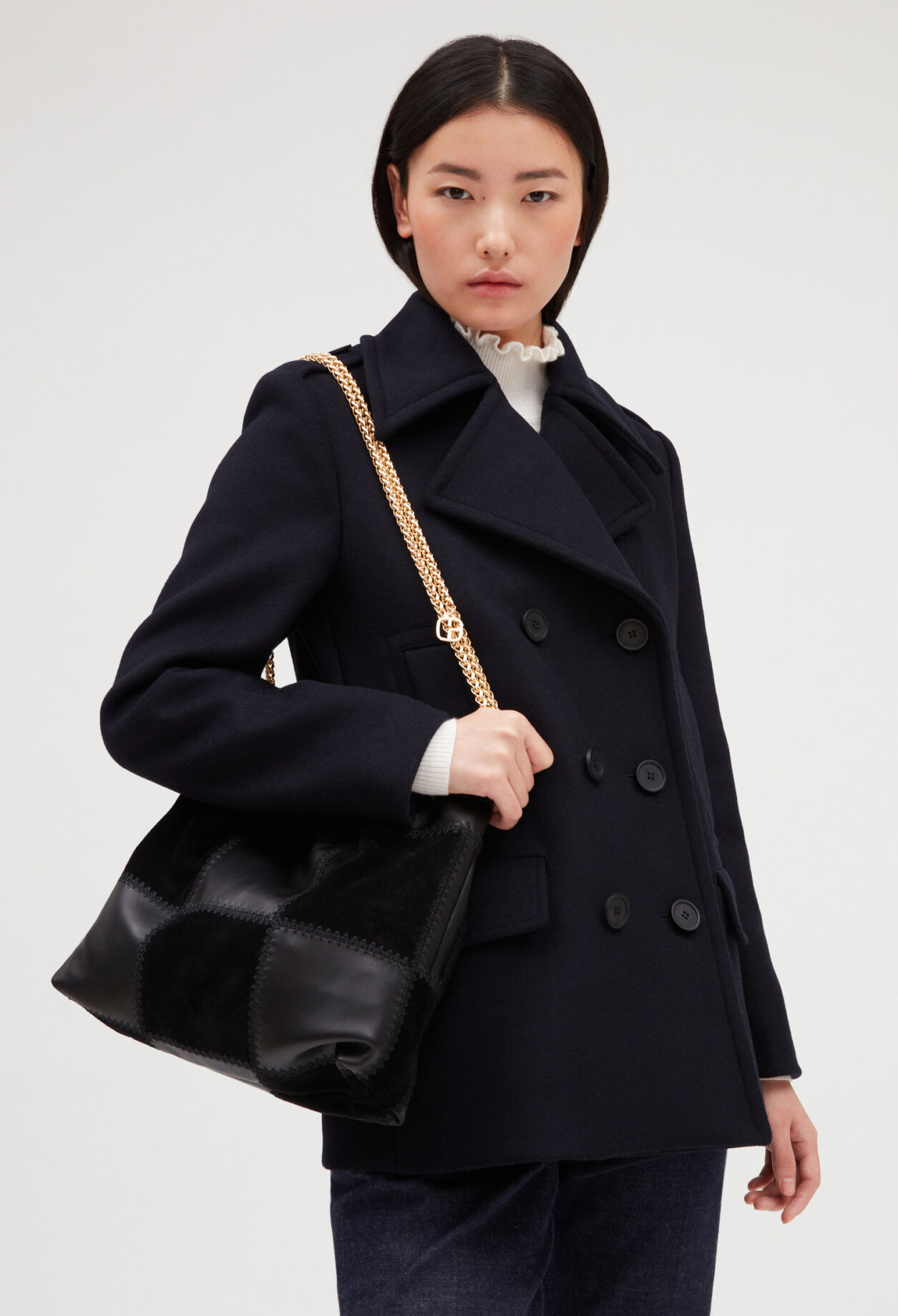 Black leather pouch bag
