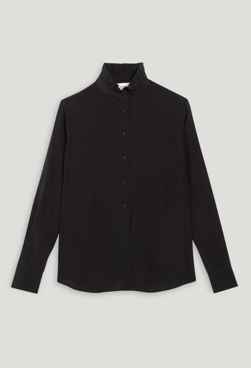 Black silk shirt with Victorian collar 