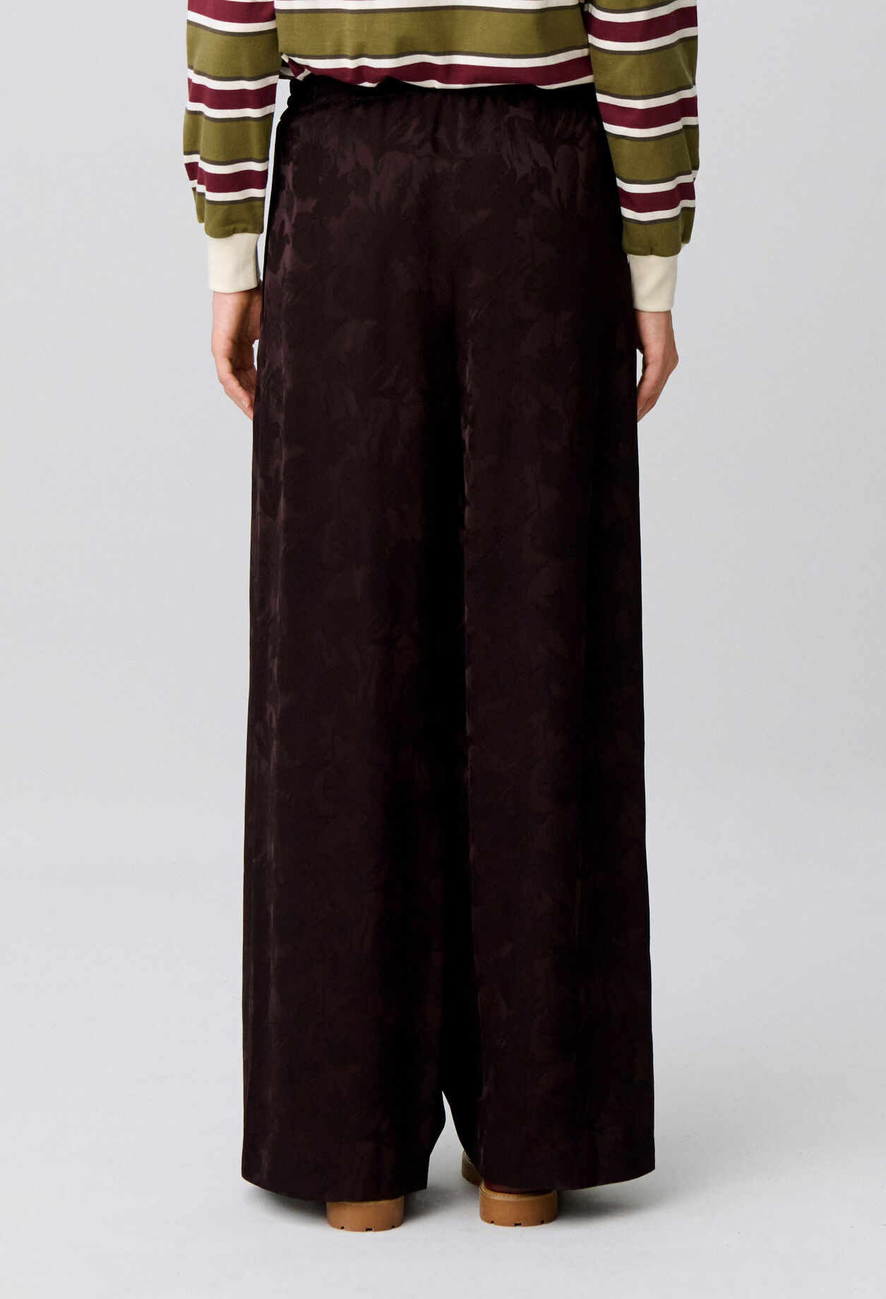 Wide-leg floral jacquard trousers
