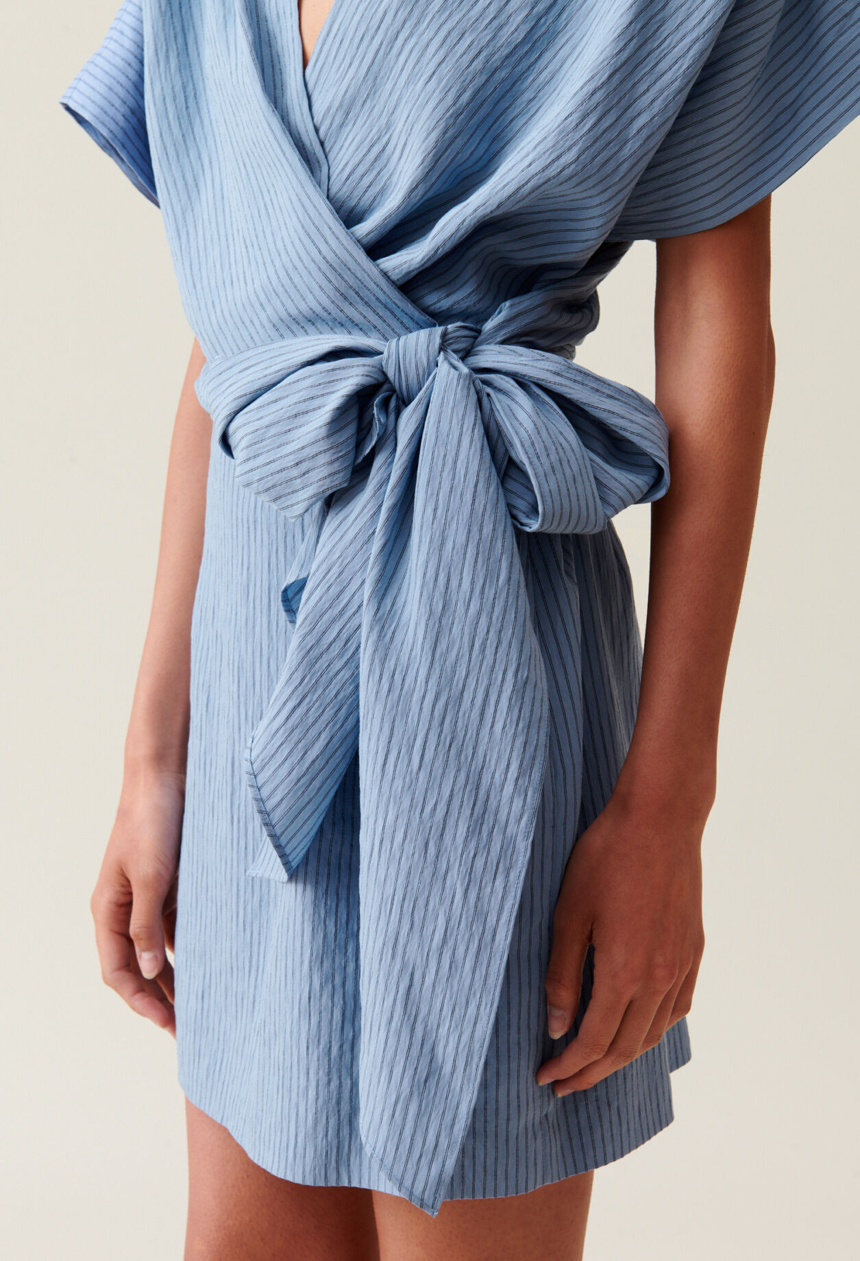 Blue stripe wrap mini dress