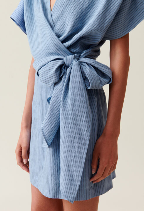 Blue stripe wrap mini dress
