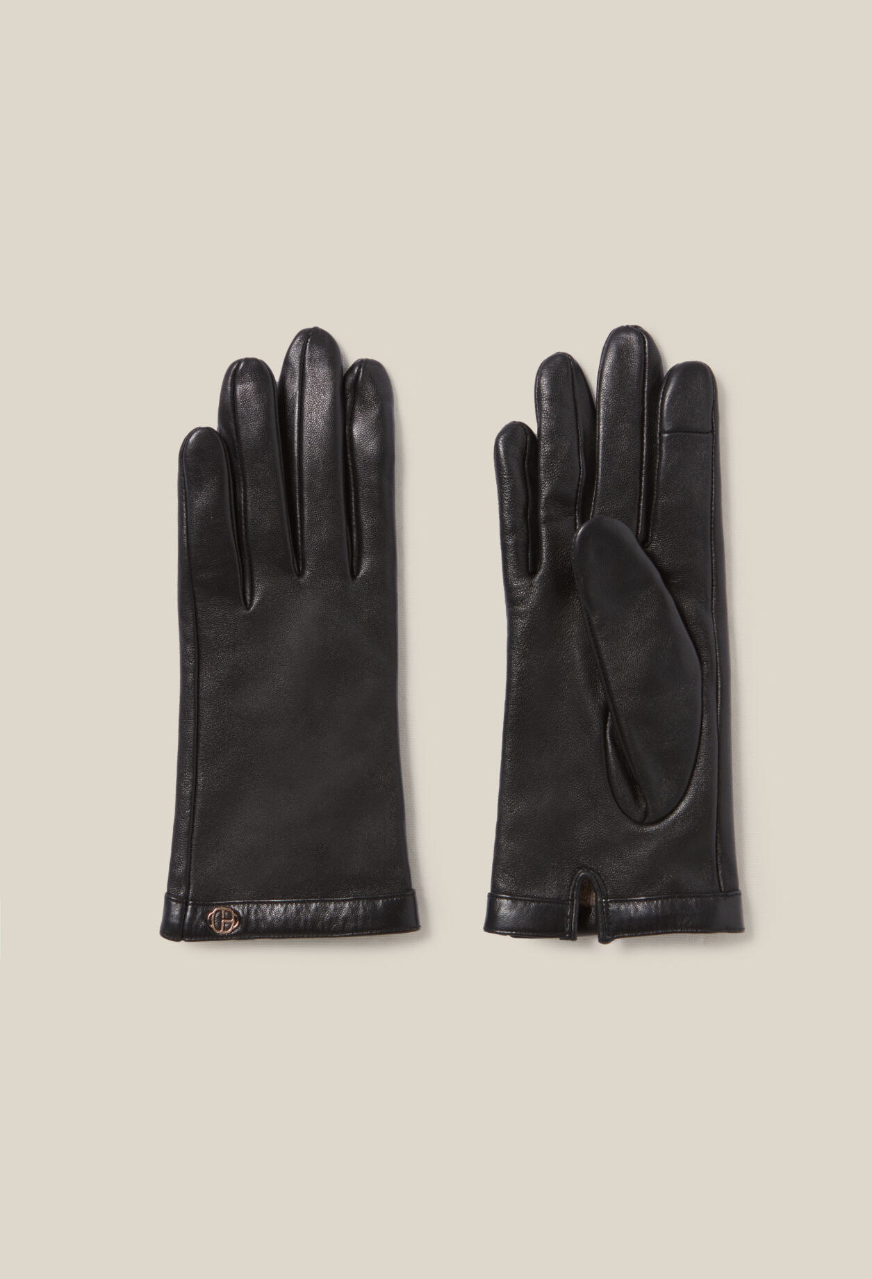 Black leather gloves gold CP