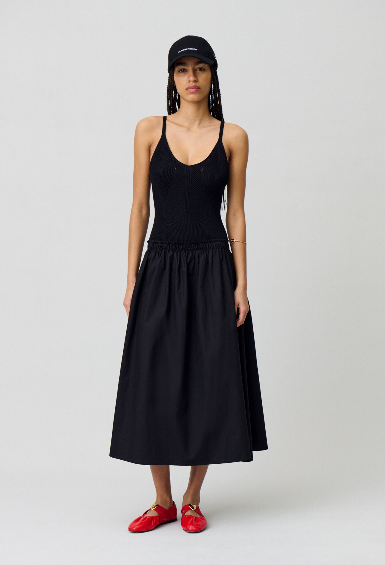 Midi dress with knit bodice