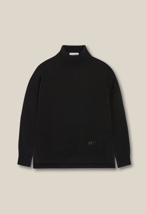 Black cashmere jumper with high neck