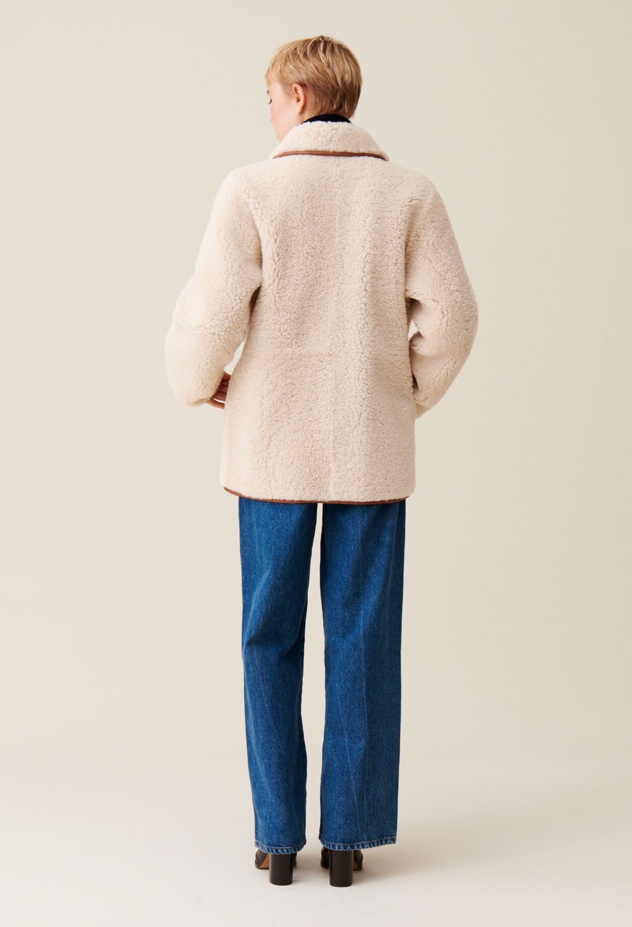 Reversible ecru wool coat