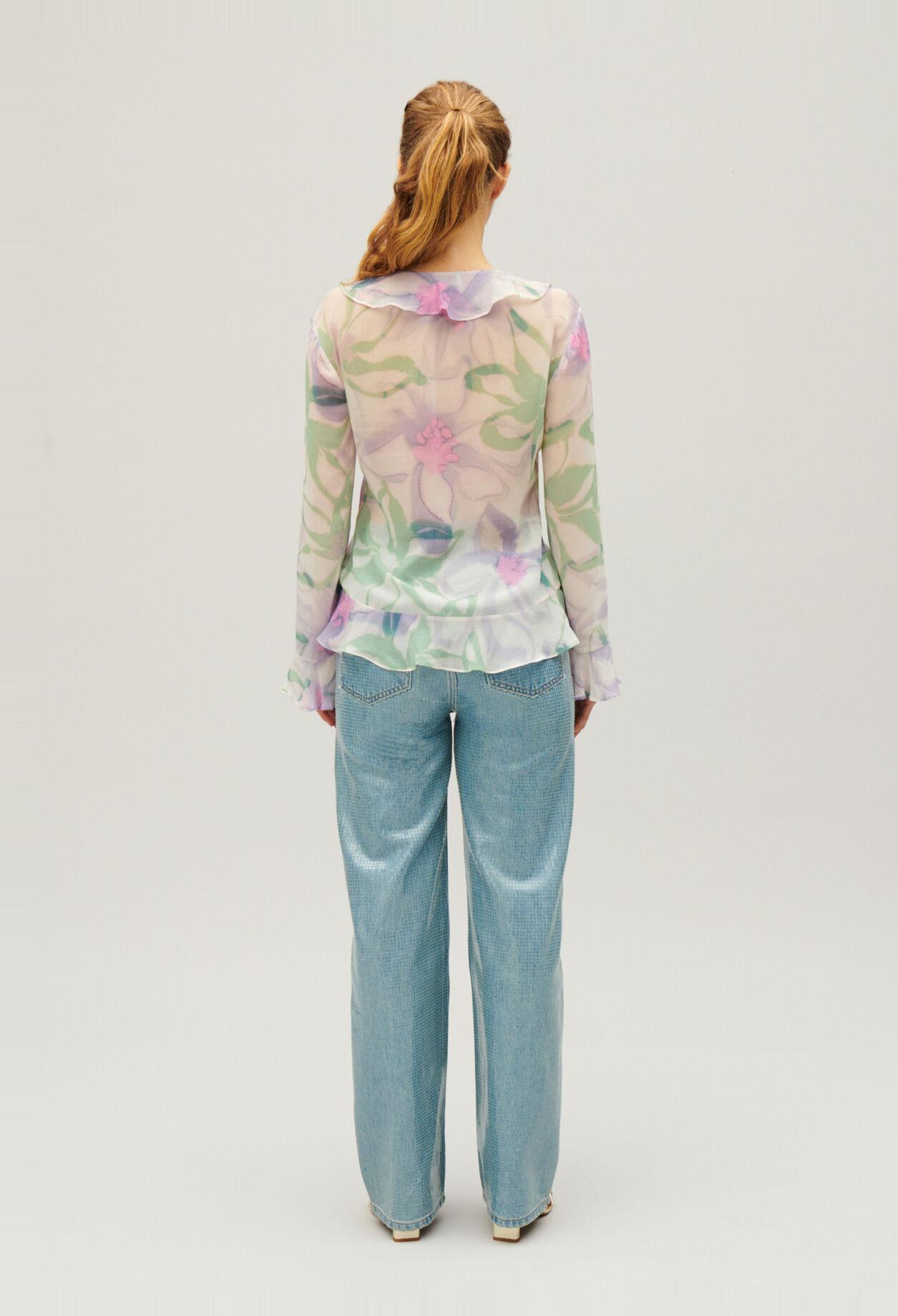 Watercolour print silk blouse