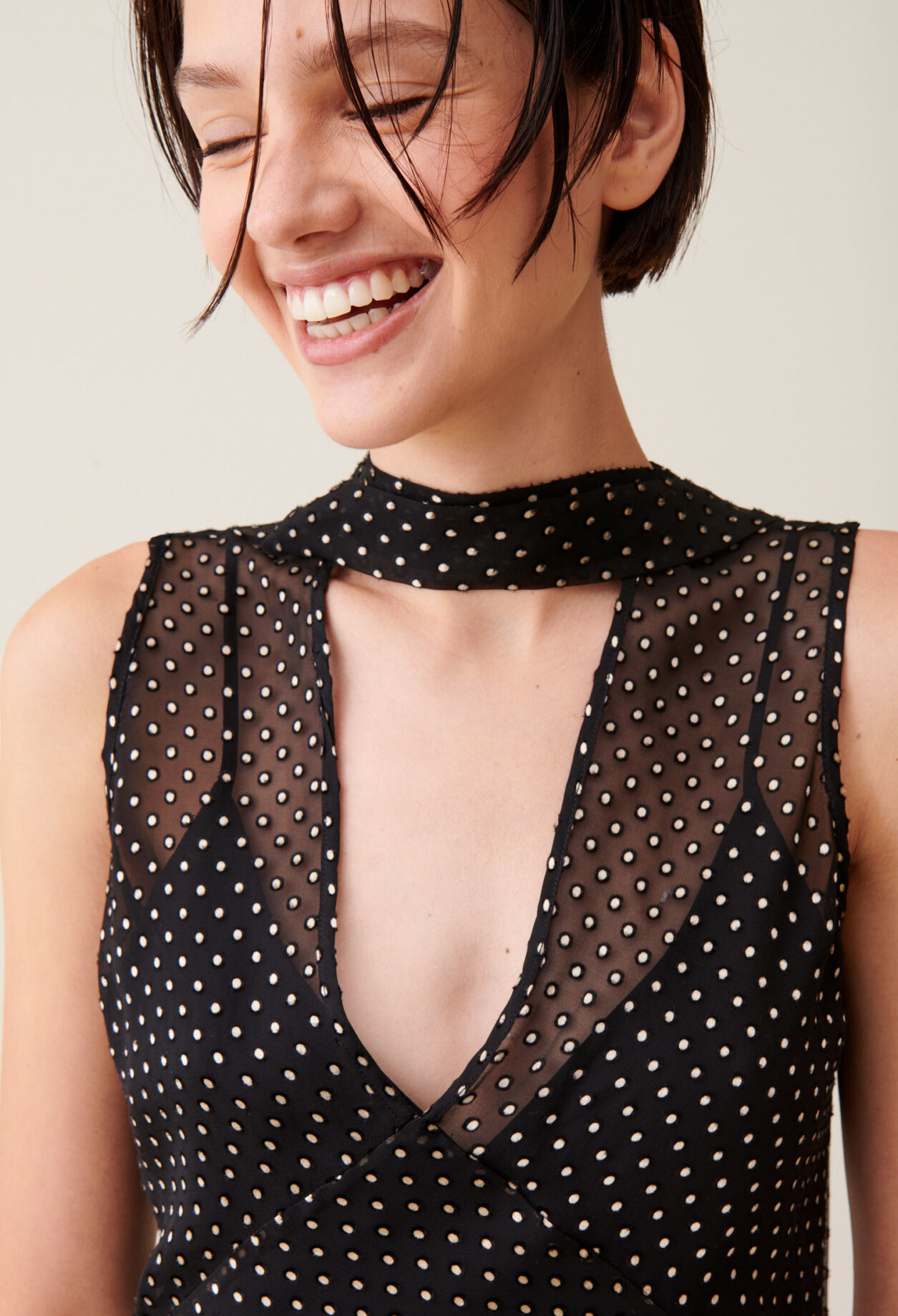 Sheer polka-dot maxi dress