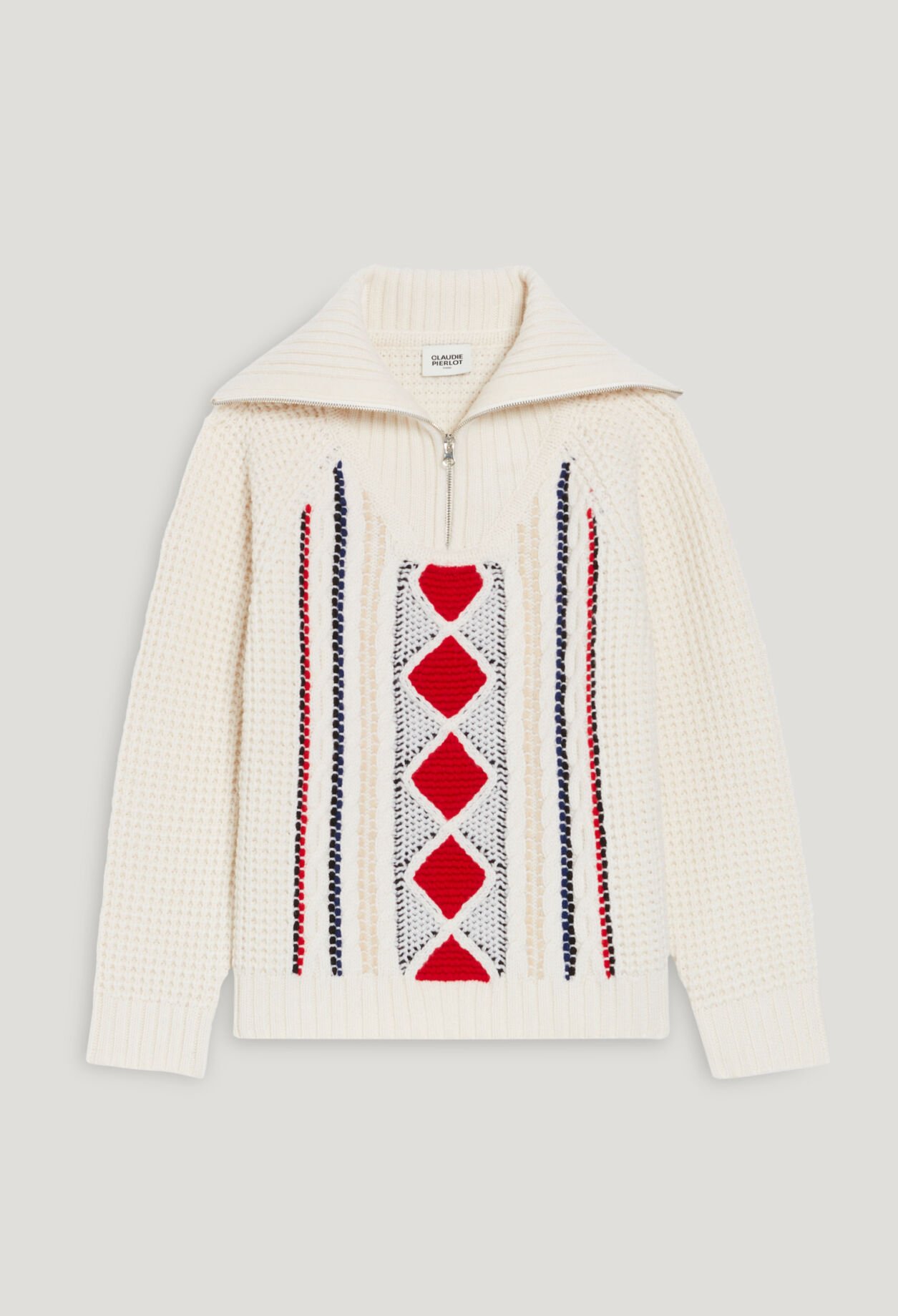 Two-tone knitted jumper zipped rollneck