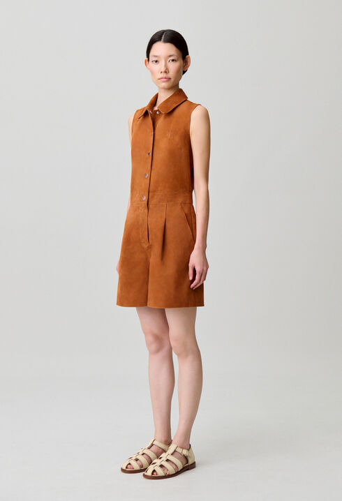 Sleeveless leather jumpsuit