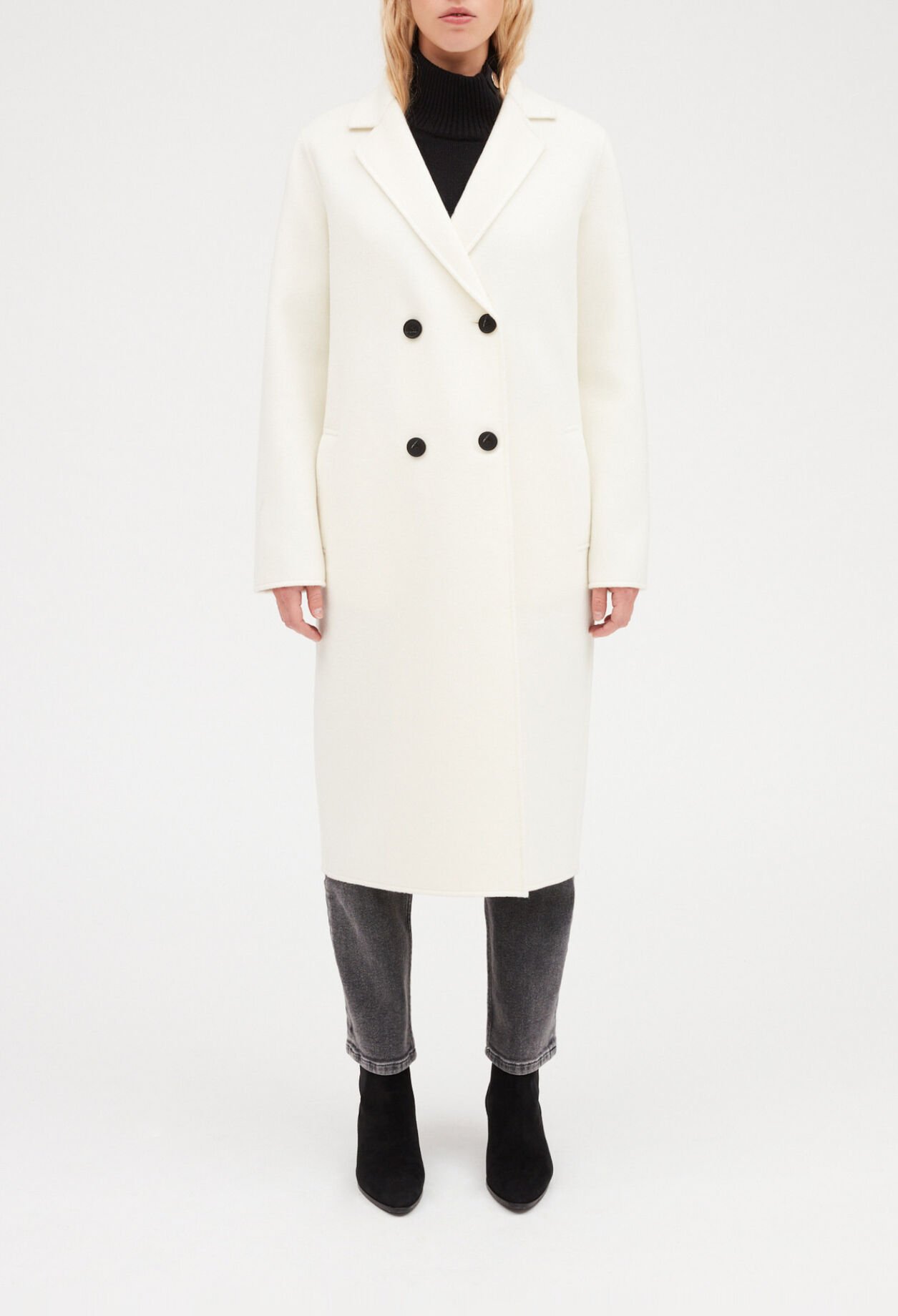Ecru straight mid-length coat
