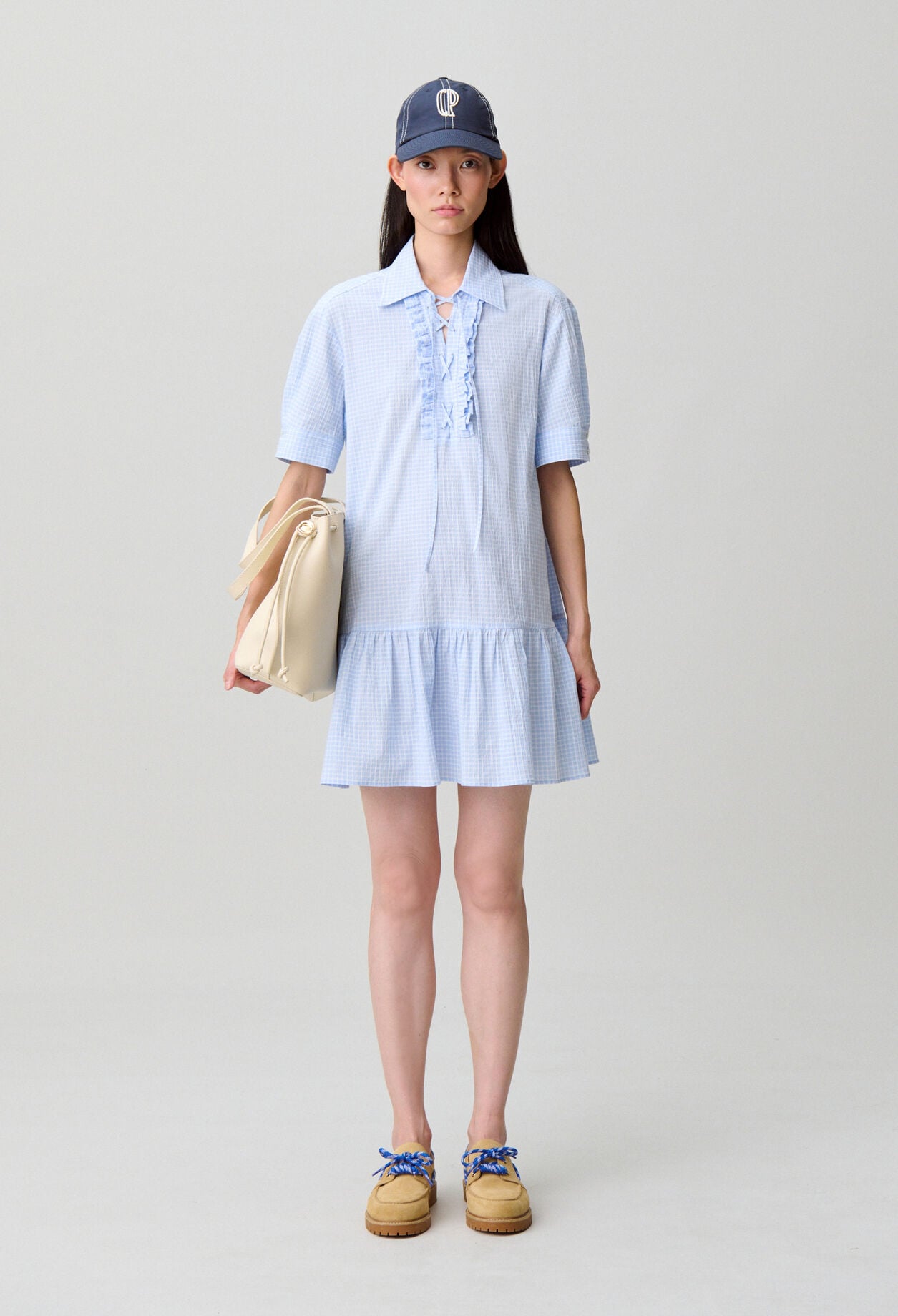 Short lace-up ruffled dress