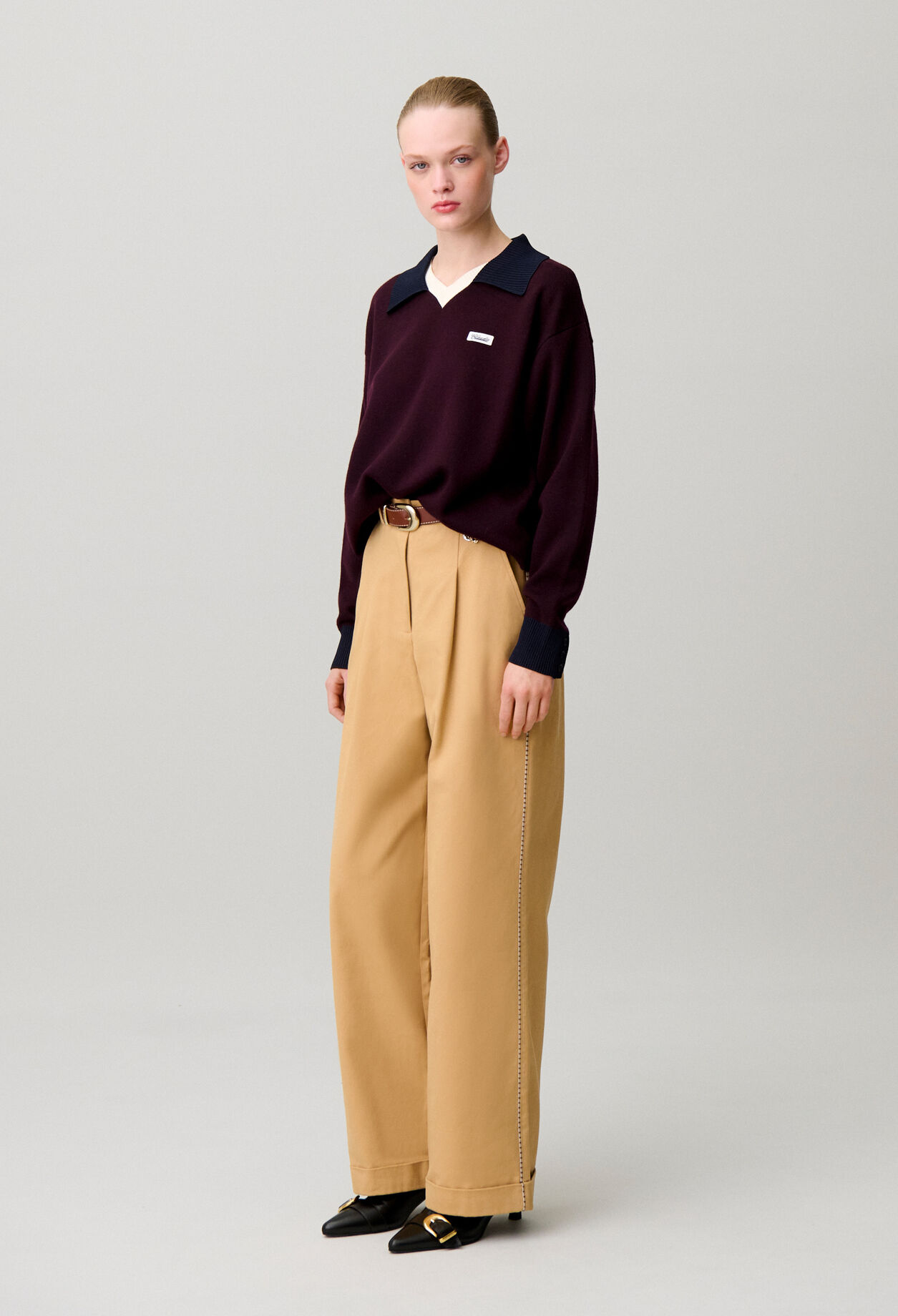 Contrast double collar knit jumper
