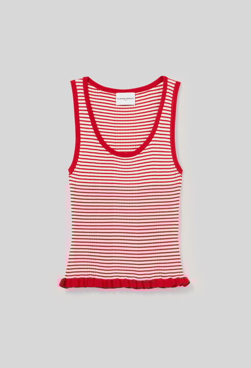 Striped fine-knit tank top
