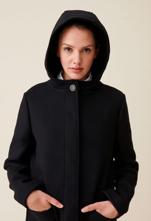 Black hooded coat