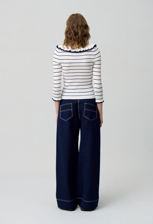Striped frill knit top