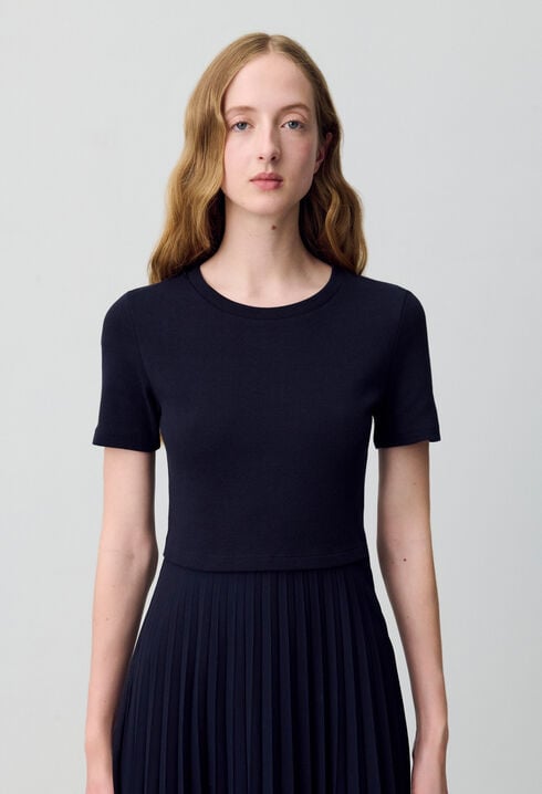Black and navy bi-material dress 