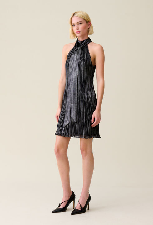 Silver pleated mini dress