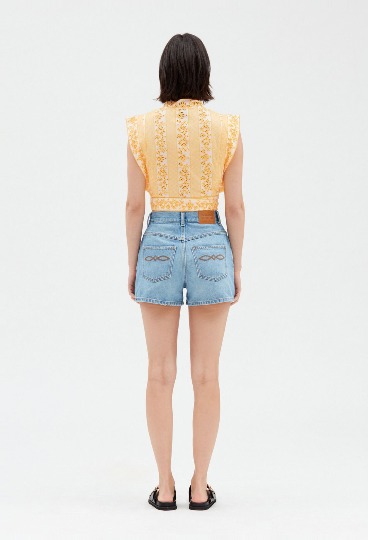 Embroidered mimosa wrap over top