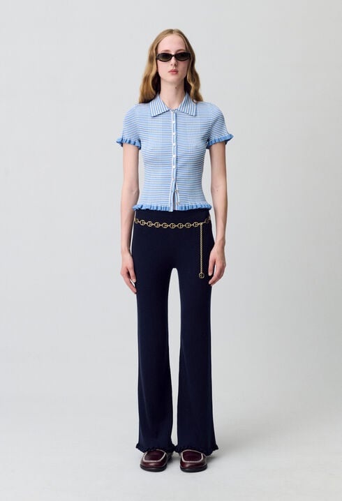Buttoned striped polo top
