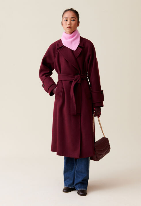 Long burgundy trench coat