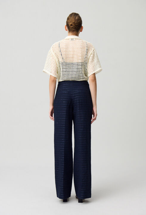 Striped straight cut trousers