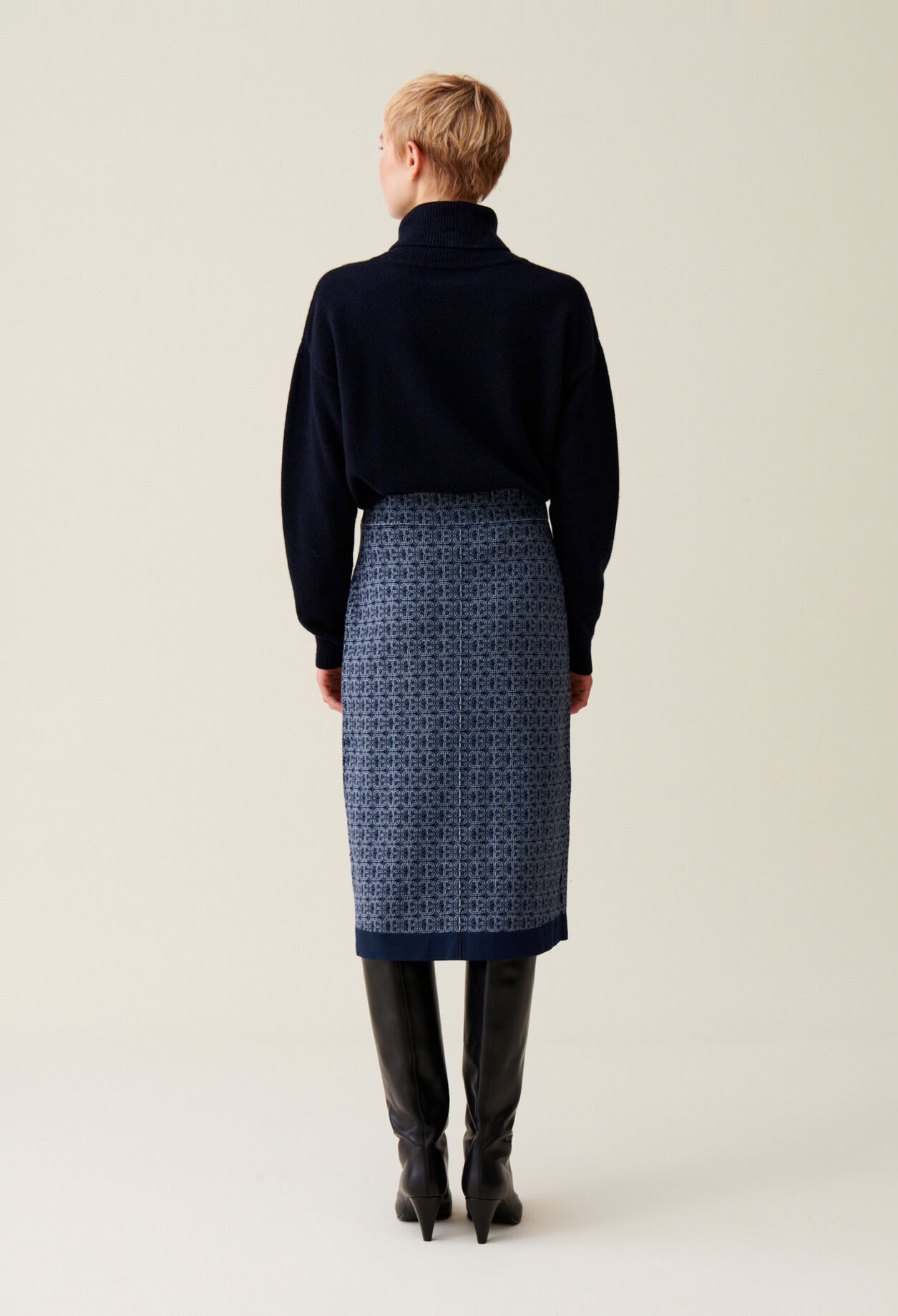 Navy high-waisted monogram skirt