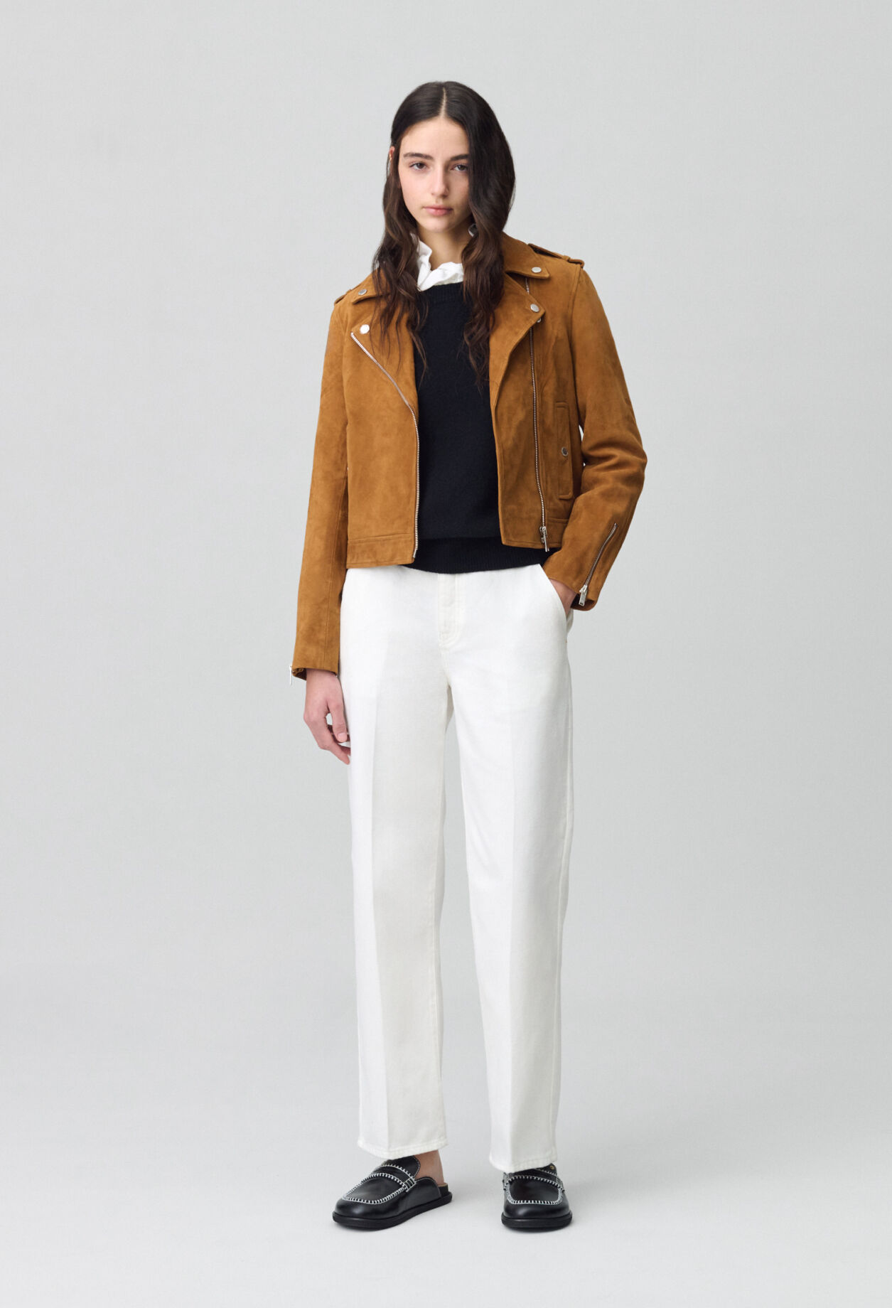 Suede leather biker jacket