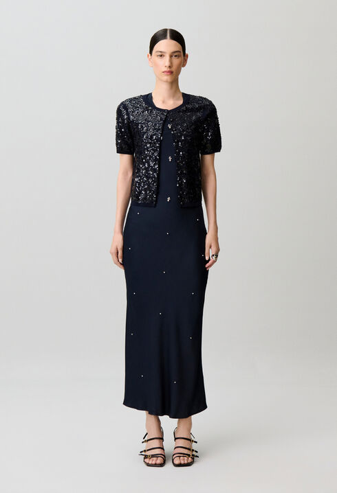 Fitted sequinned knit cardigan