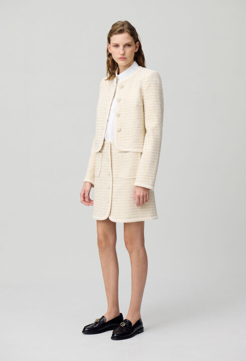 Buttoned tweed mini skirt