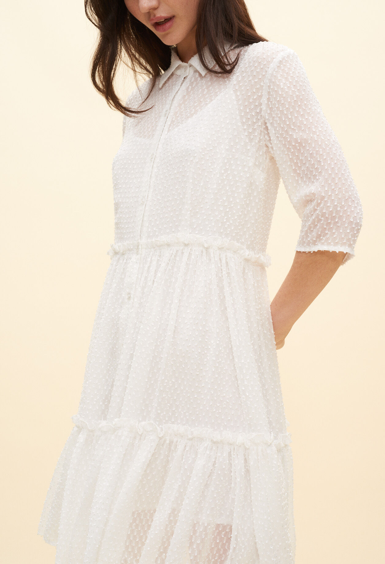 White dotted Swiss shirt dress