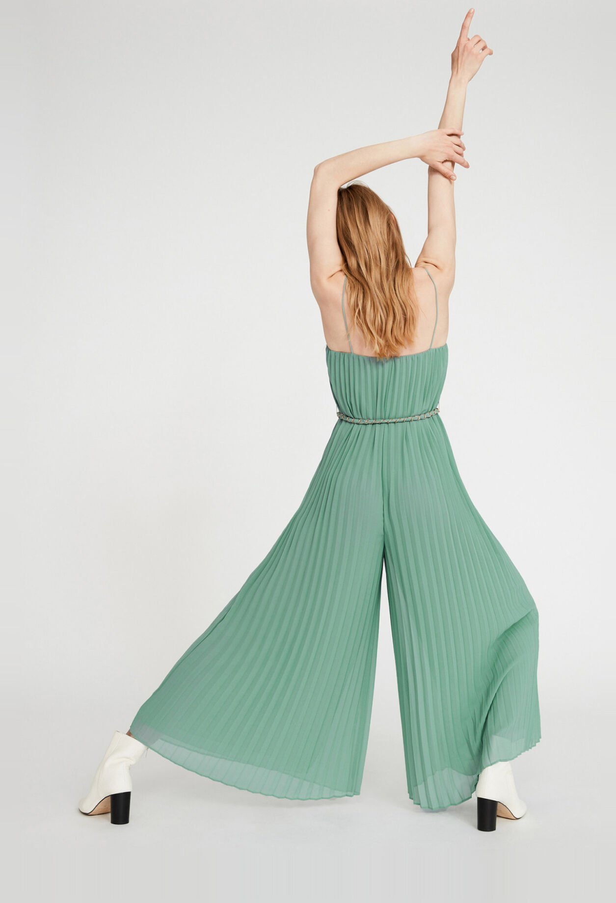 Pleated jumpsuit with straps