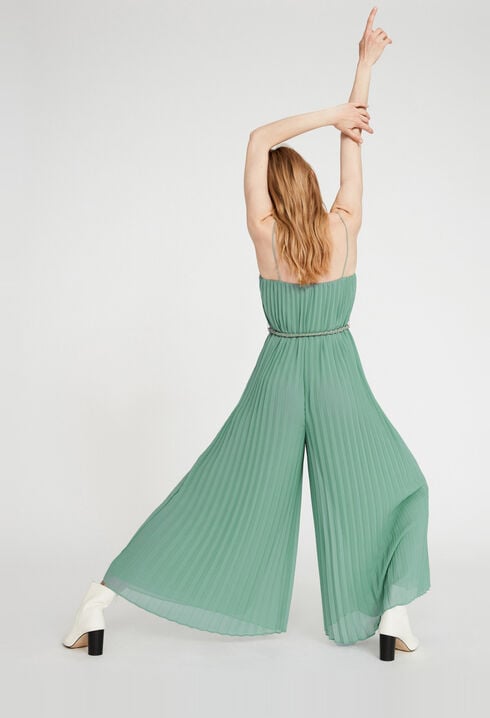 Pleated jumpsuit with straps