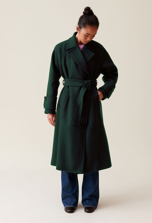Long green trench coat