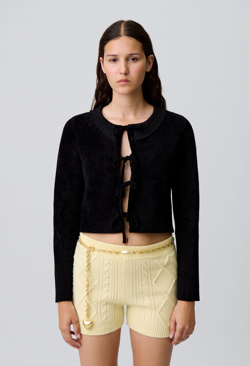 Velour knit cardigan