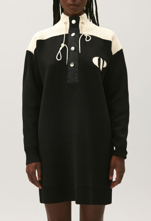 Black jumper dress with zipped rollneck