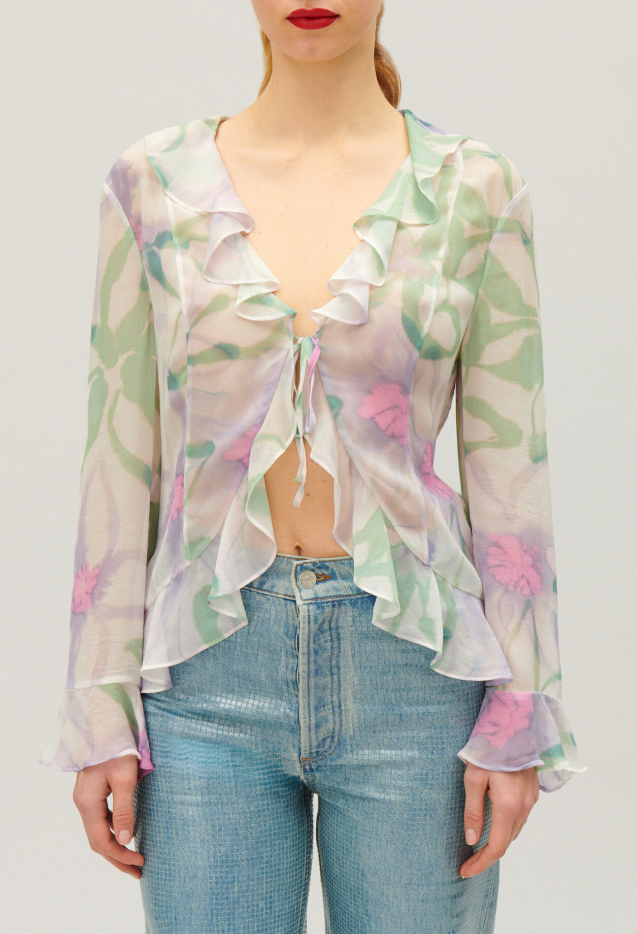 Watercolour print silk blouse