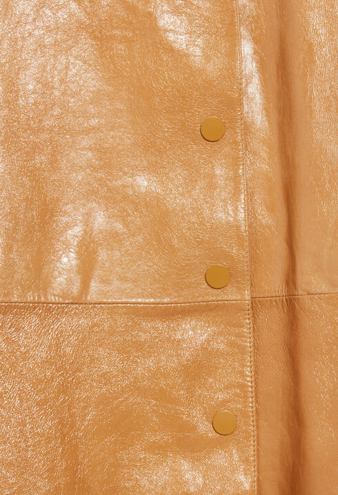 Ochre yellow long leather jacket