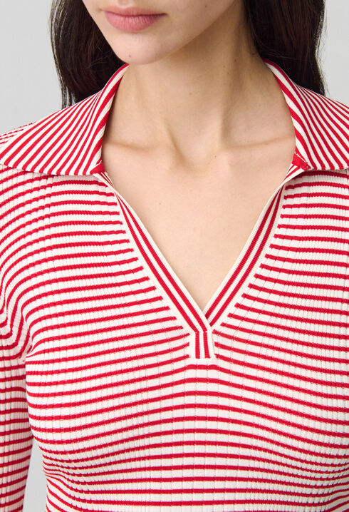 Striped frilled fine knit top