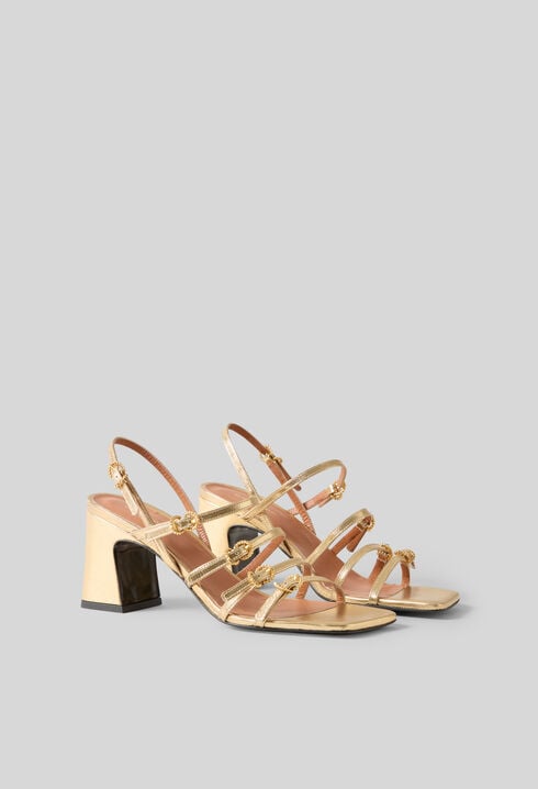 Metallic leather heeled sandals