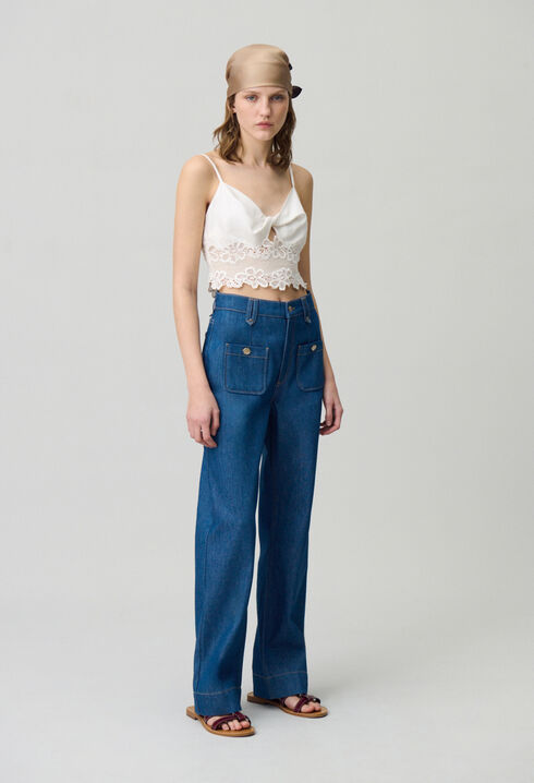 Embroidered Fine Strap Top