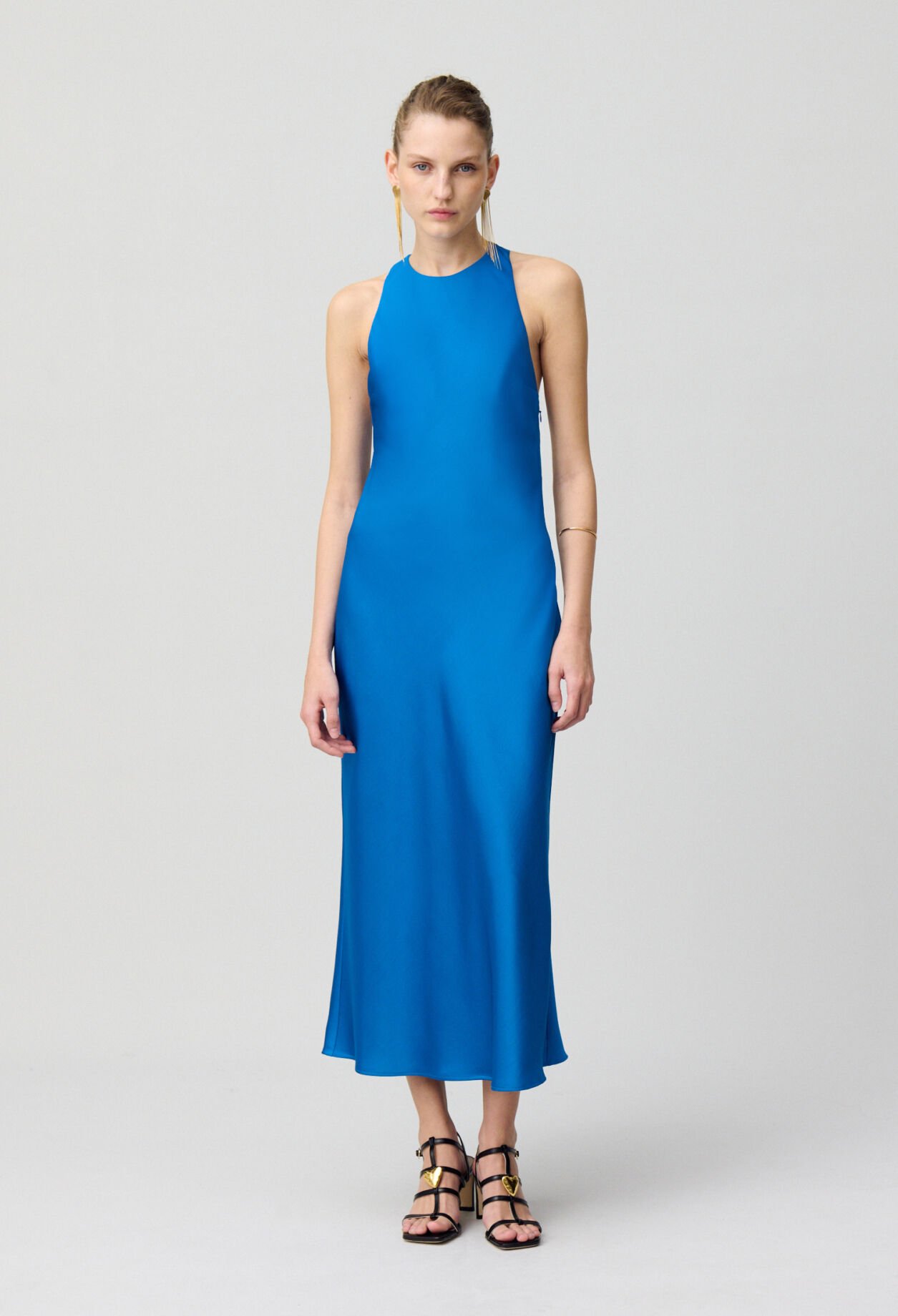 Satin Open-Back Maxi Dress