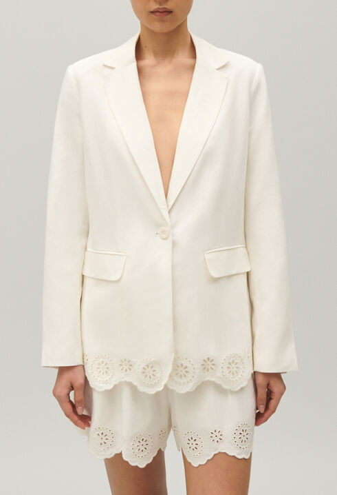 Ecru linen blend suit jacket